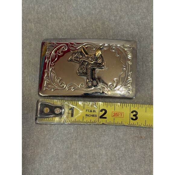 Vintage Western Cowboy Saddle on Silvertone Belt Buckle USA Made - Picture 2 of 6